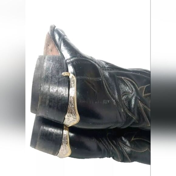 Cazador Black EEL Skin Leather Western Boots Sz 10 D Toe Tips  & Heel Guards main image 13
